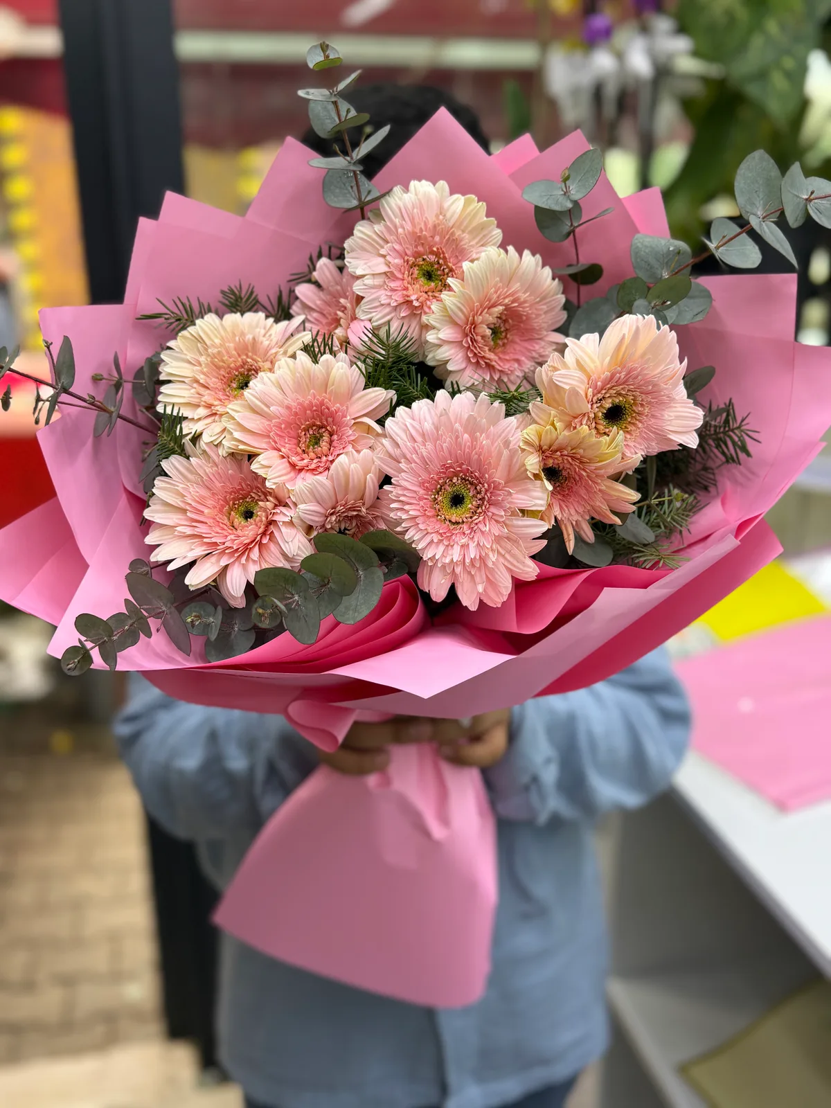 10 Lu Pembe Gerbera Buketi